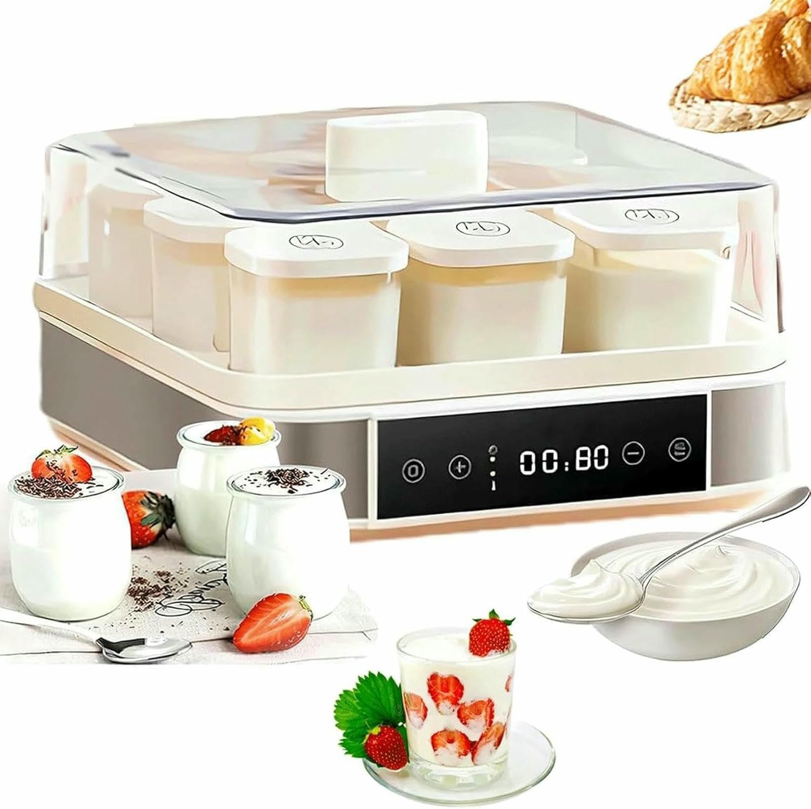 Máquina De Hacer Yogur Automática, Fermentador De Yogur Eléctrico Digital con Control De Temperatura Y Tiempo, Máquina De Fermentador De Masa Natto con 9 Frascos De Vidrio para Yogur Casero