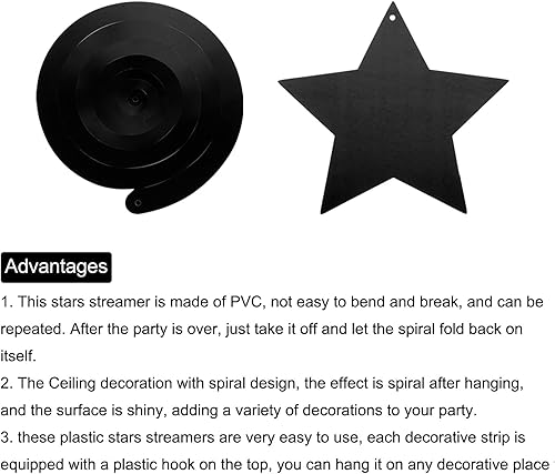 Miniatura 4 de MECCANIXITY Juego de 15 estrellas negras para colgar, estrellas brillantes de plástico, serpentinas, decoraciones de techo para bodas, fiestas de