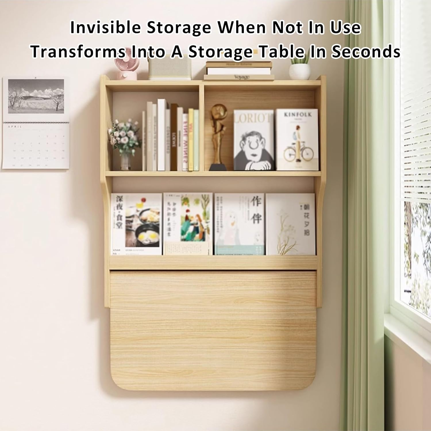 Wall Mounted Folding Workbench Heavy Duty Foldable Work Table Laundry Room Table for Folding Clothes Fold Down Wall Desk Mounted Desk for Small Spaces for Office Laundry Kitchen Counter(Wood color,82.