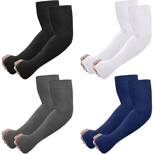 Newbyinn UV Sun Protection Arm Sleeves with Thumb Hole for Men Women Youth, Cooling Sleeve to Cover Tattoo, Mid-Compression