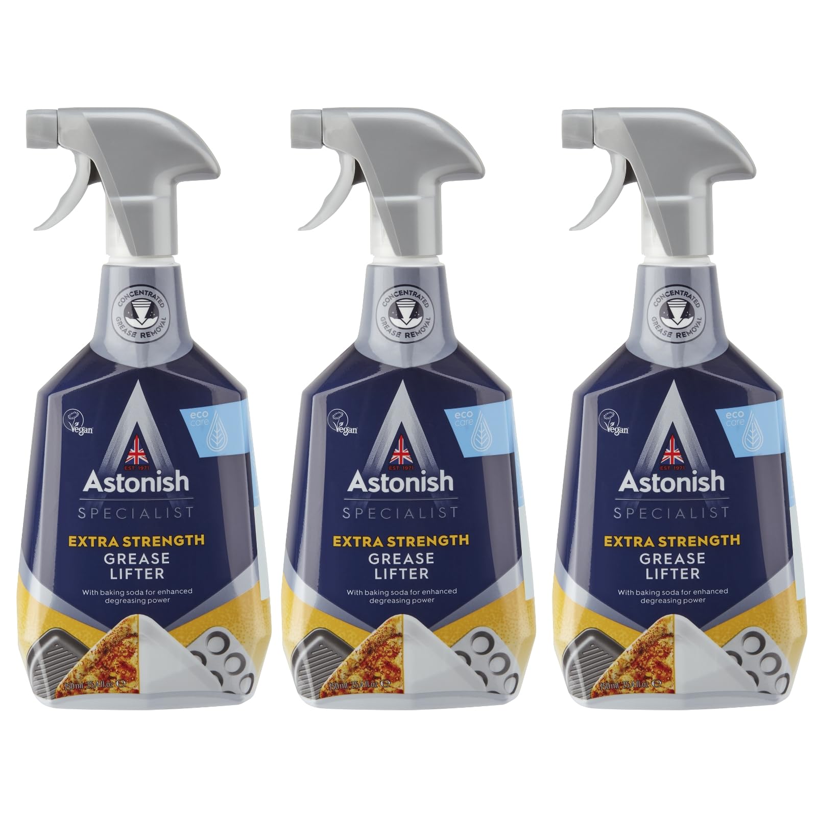 Astonish Specialist Extra Strength Grease Lifter Spray, for De-Greasing Surfaces and Kitchen Appliances, Fast Acting Strong Formula, Contains Baking Soda, 3 x 750ml