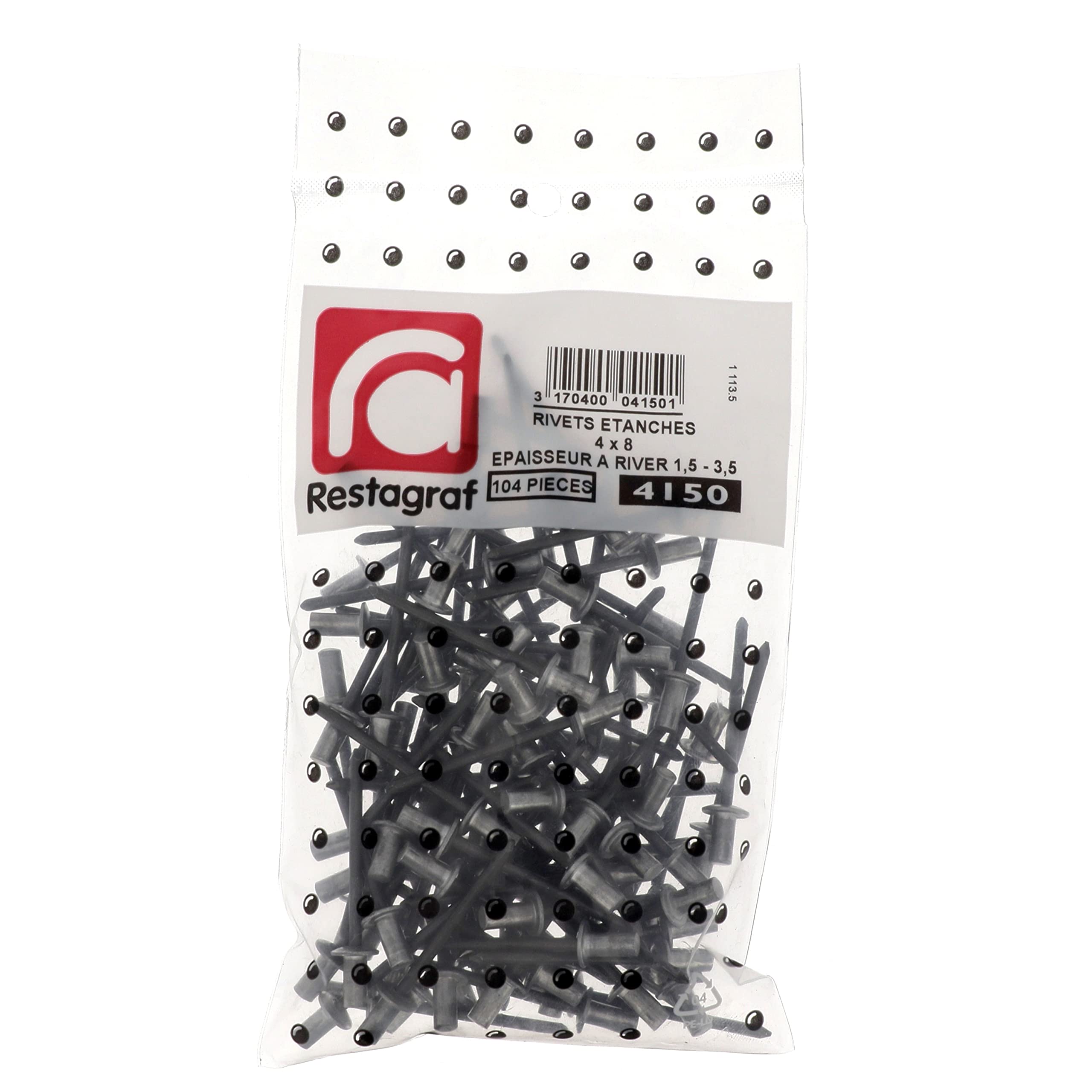 Image secondaire de Restagraf - Rivet Étanche Aluminium & Tige Acier - Diamètre 4 mm - Longueur 8 mm - Réf. 4150 - Sachet de 104