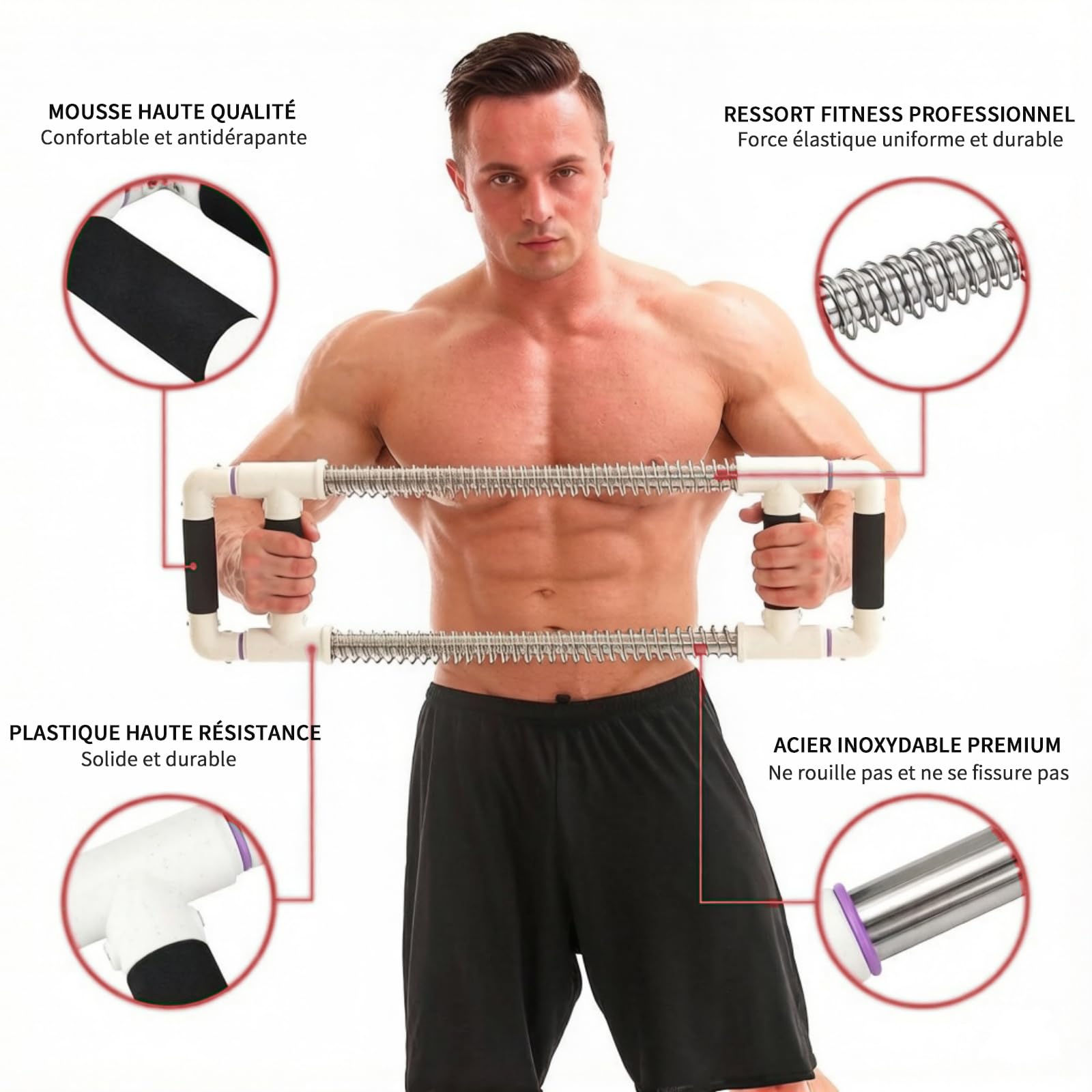 GoFitness Push Down Bar Appareil de Musculation des Pectoraux à Domicile | Muscler : Pectoraux, Bras, Épaules, Abdos et Dos - Entraîneur de Force pour la Maison
