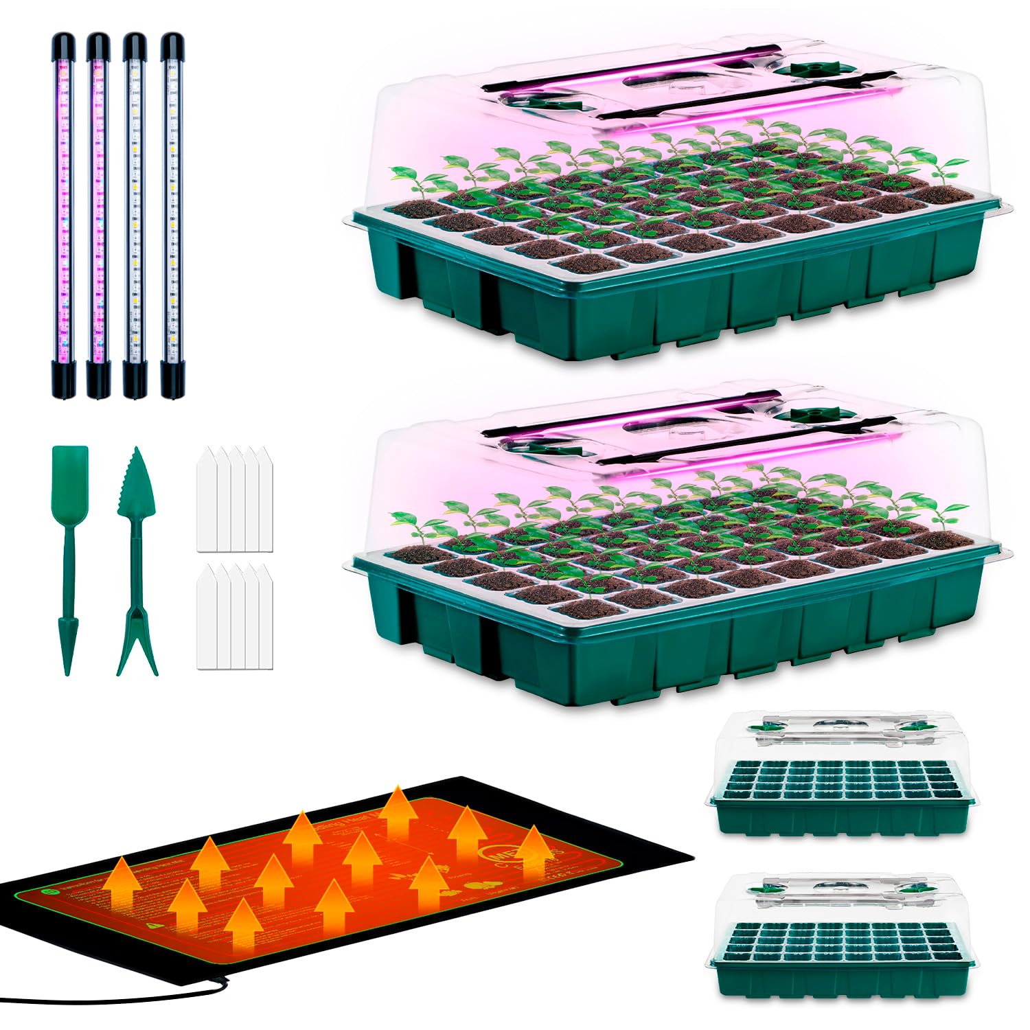 Seed Starter 4 Pack 160-Cell Tray with Grow Lights and Heat Mat,Seed Growing Tray, Germination & Plant Propagation Station for Indoor Plants