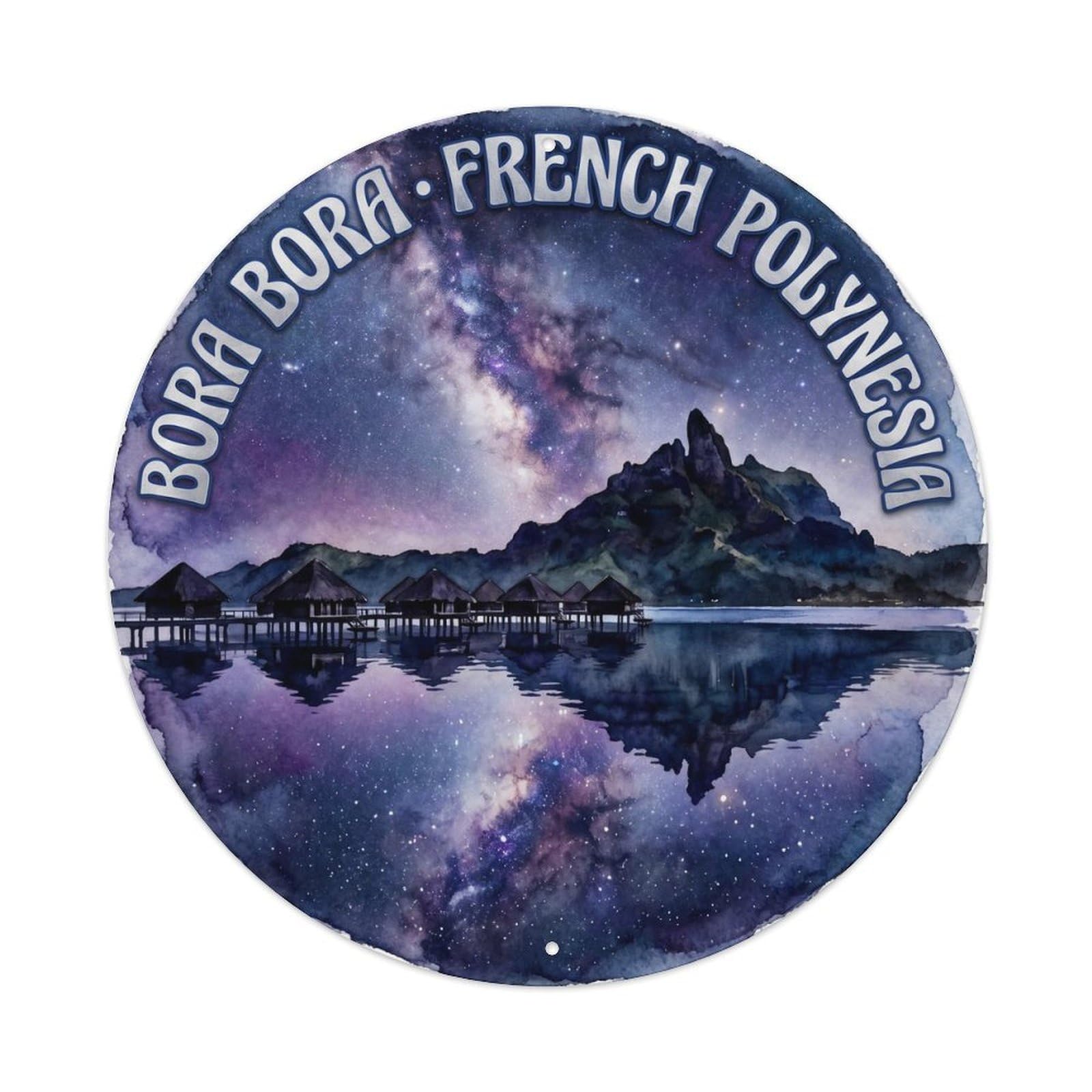 Olyhtr 8X8inch Classic Style Starry Galaxy Borabora Otemanu Lagoon Travel Metal Tin Sign