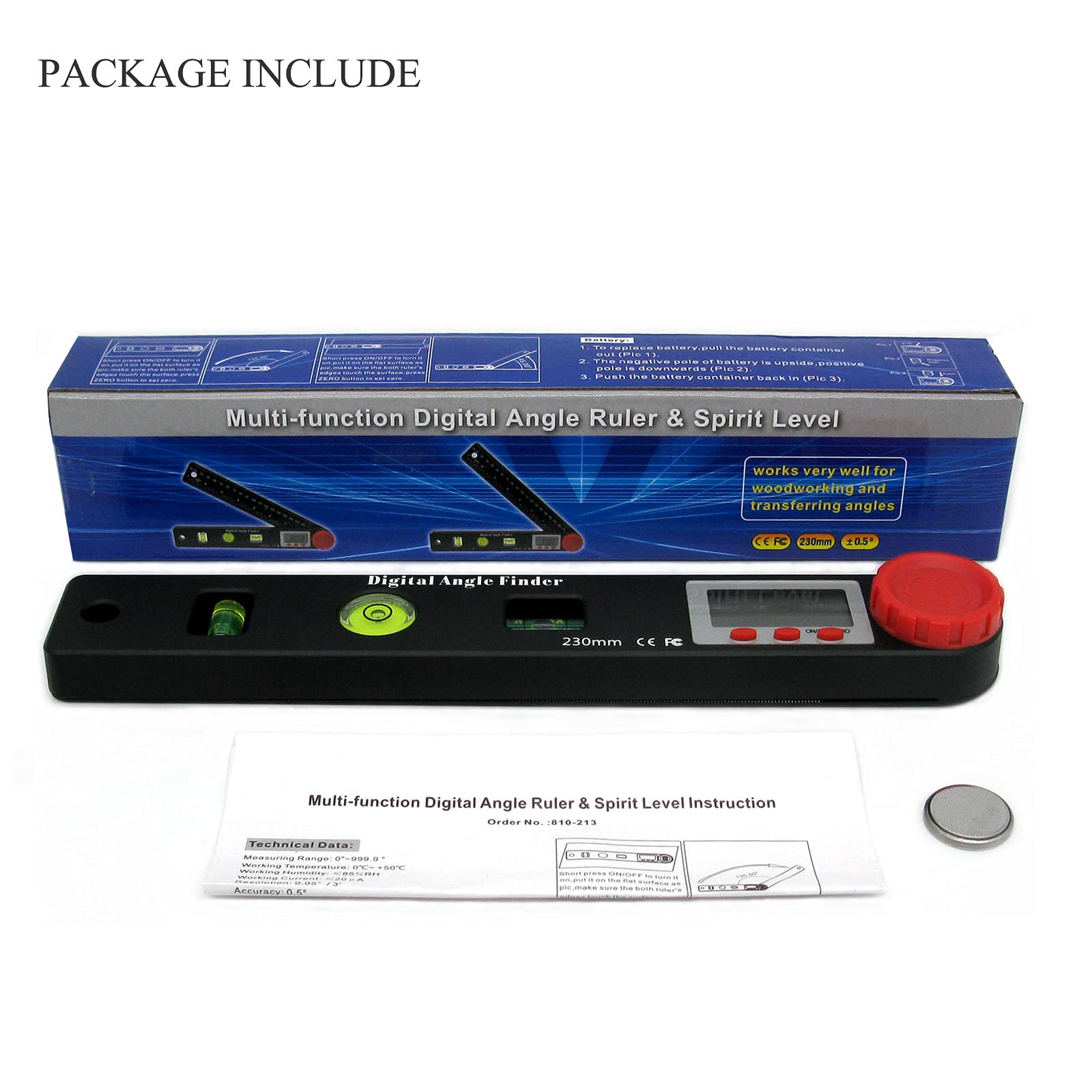 Goniometro Digitale 230mm 0-999.9° Angle Finder Inclinometro con LCD Livella Digitale