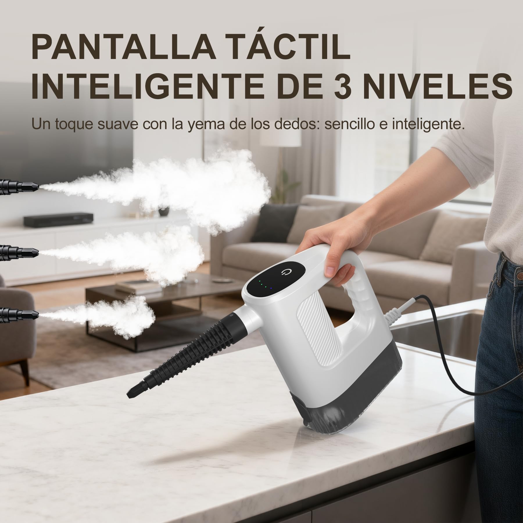 Limpiador a vapor portátil de 1200 W, Vaporeta de Mano con 10 Accesorios, sin Químicos, Calentamiento en 15s, Depósito de 400ml, Apto para Sofás, Cocinas, Alfombras y Juntas de Azulejos