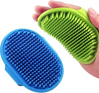 Lilpep Dog Grooming Bath Brush Set - Soft Rubber Massage Comb with Adjustable Handle for Short & Long Haired Dogs Cats, Pack of 2 (Blue Green)