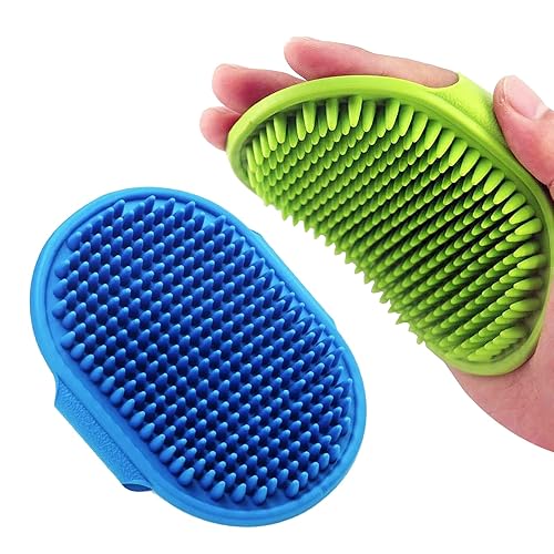 Lilpep - Cepillo de baño para perros, cepillo de aseo para perros, champú para mascotas, cepillo de baño calmante de goma con mango de anillo