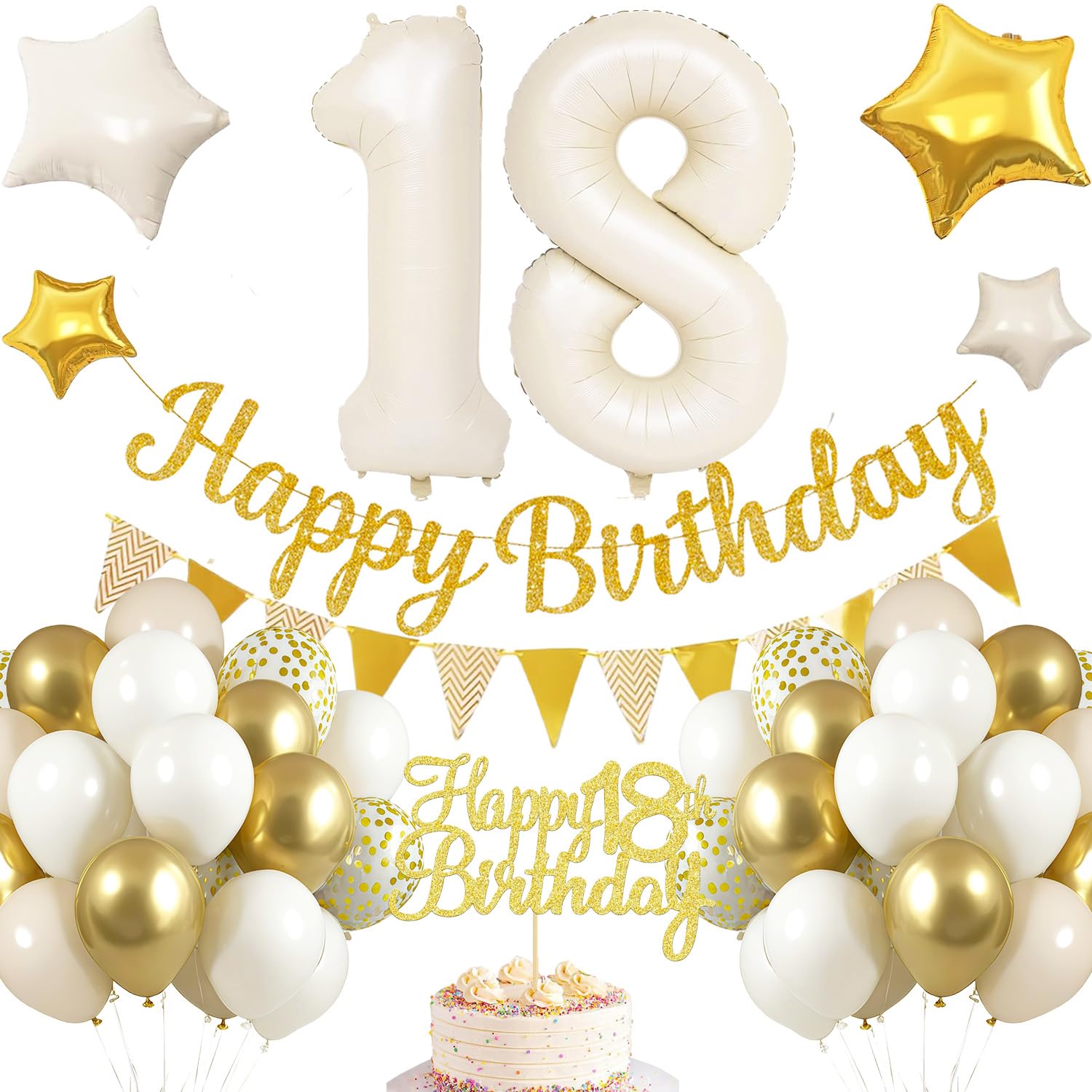 18th Birthday Decoration, 18th Birthday Boy White Gold, Birthday Decoration 18 Years Boy, Balloons 18th Birthday Happy Birthday Garland Balloon 18 Decoration for Birthday, Birthday Decoration Boys 18 — image 1