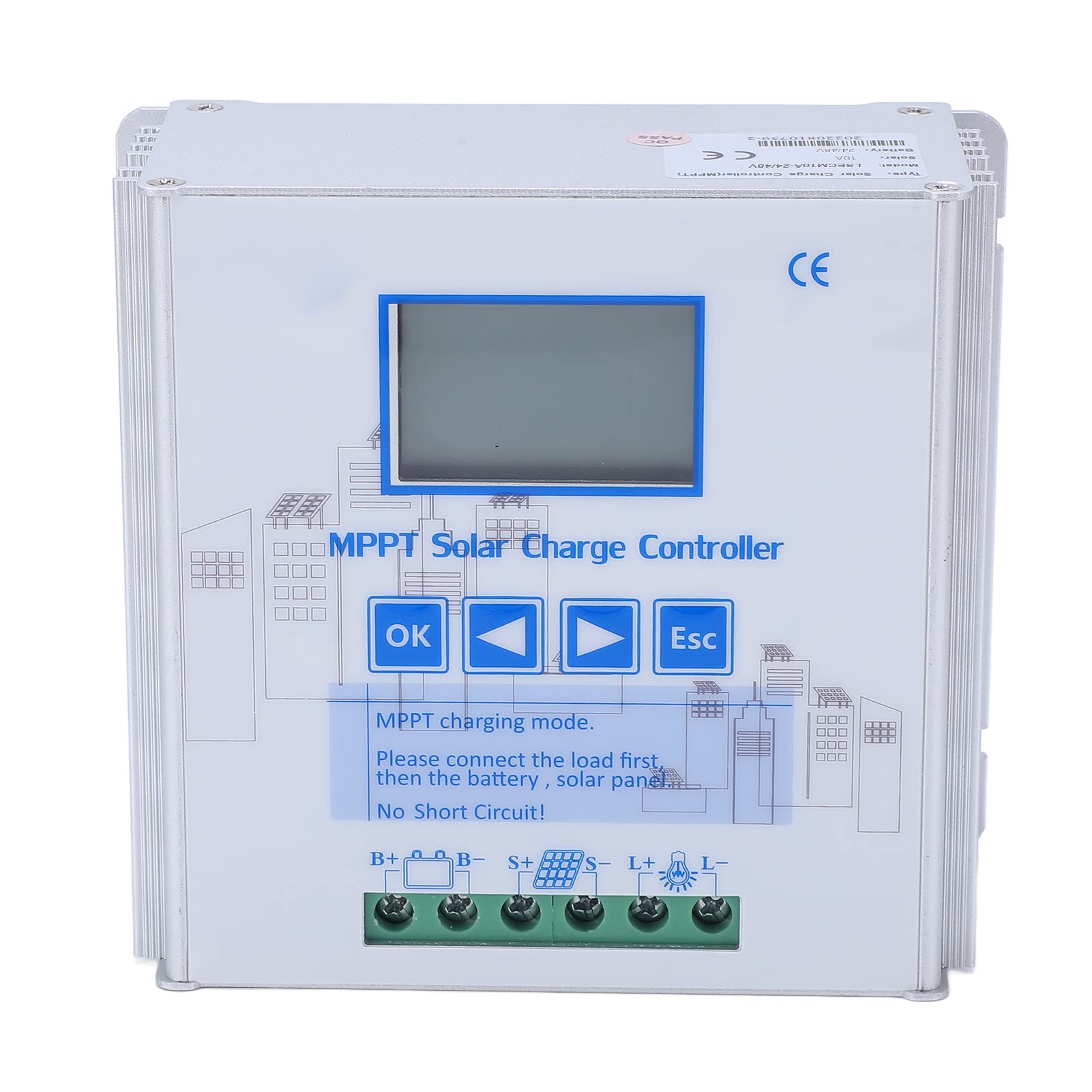 MPPT solarny regulator ładowania 10 A, 24 V, 48 V, wysokowydajny regulator solarny MPPT ze stabilizacją napięcia do baterii litowej, maks. wejście PV 130 V, do kampera, kempingu poza siecią