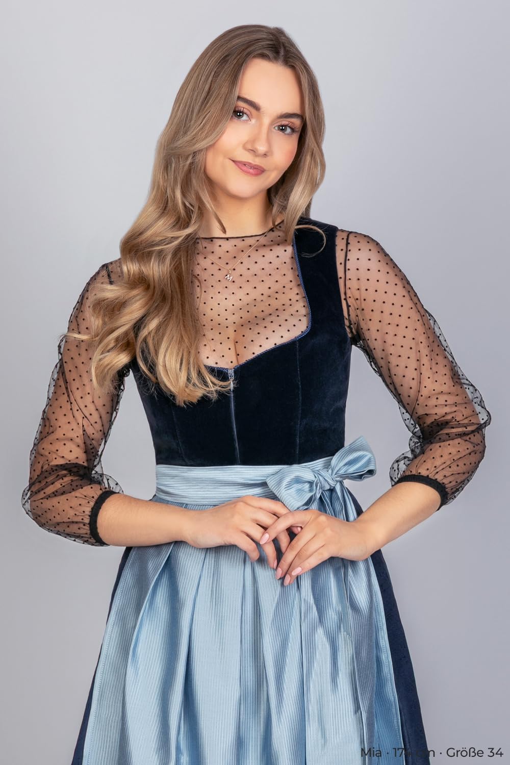 Edelnice Trachtenmode Camicetta Dirndl trasparente Martha con maniche a palloncino in nero o bianco