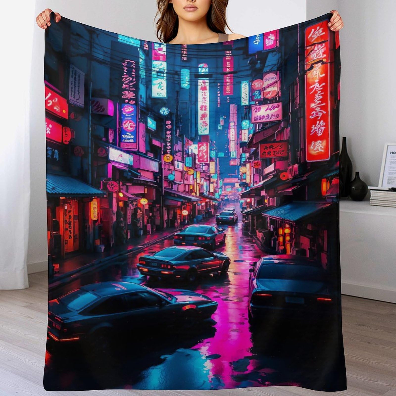 Couverture Tokyo Japon 140x180cm | Couverture lourde en flannel douce