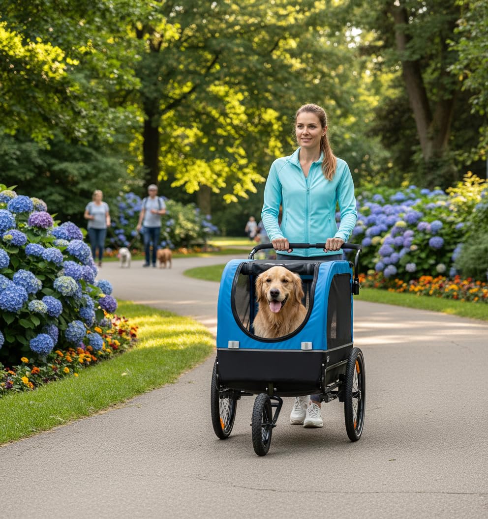 CXWXC Fahrradanhänger für Hunde 2 in 1 Fahrradanhänger & Jogger hundewagen mit Stoßdämpfer, Hundeanhänger Maximale Belastbarkeit 40KG/88LBS