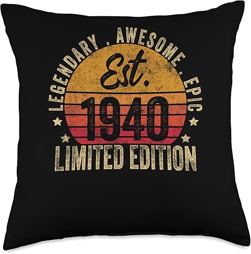 Retro Est 1940 Limited Edition Gifts Born in 1940 83rd Birthday Vintage 83 Year Old Est 1940 Limited Edition Throw Pillow, 18x18, Multicolor