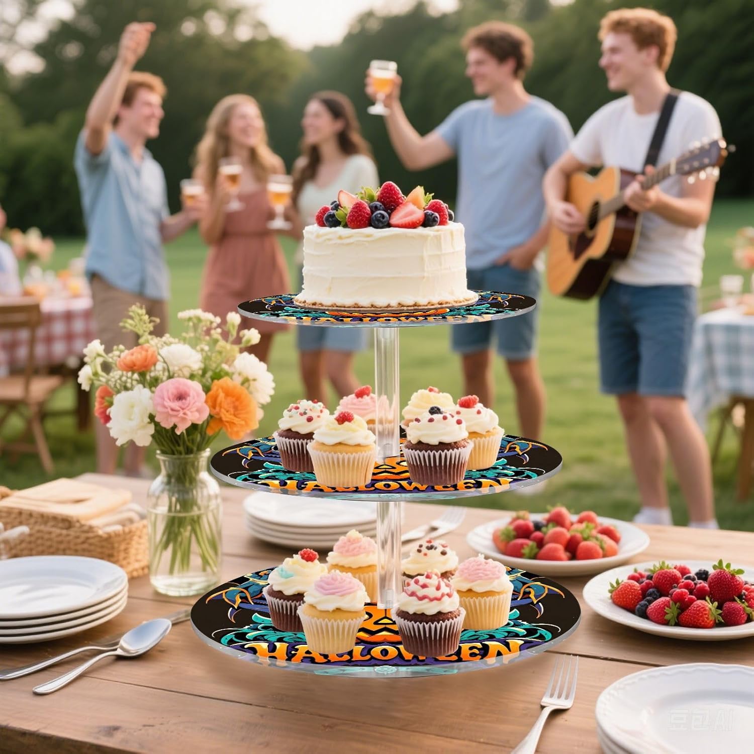 Pumpkin Demon 3 Tier Acrylic Cupcake Stand, Cupcake Stand for 34 Cupcakes for Weddings,Christmas,Holidays,Parties,Birthday,Printed Cupcake Tower 23300736