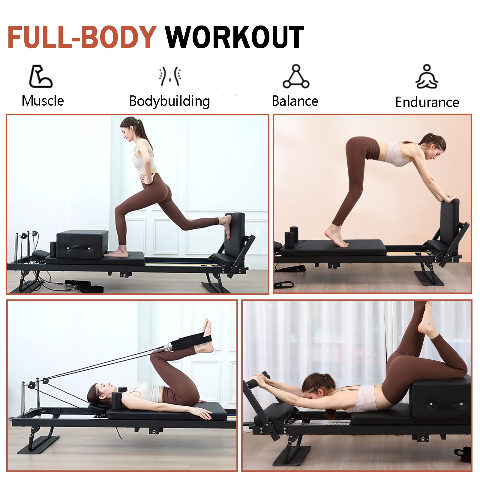 Pilates Reformer Machine - Składany sprzęt do ćwiczeń domowych i na siłowni, wielofunkcyjny do treningu podstawowego i tonowania ramion