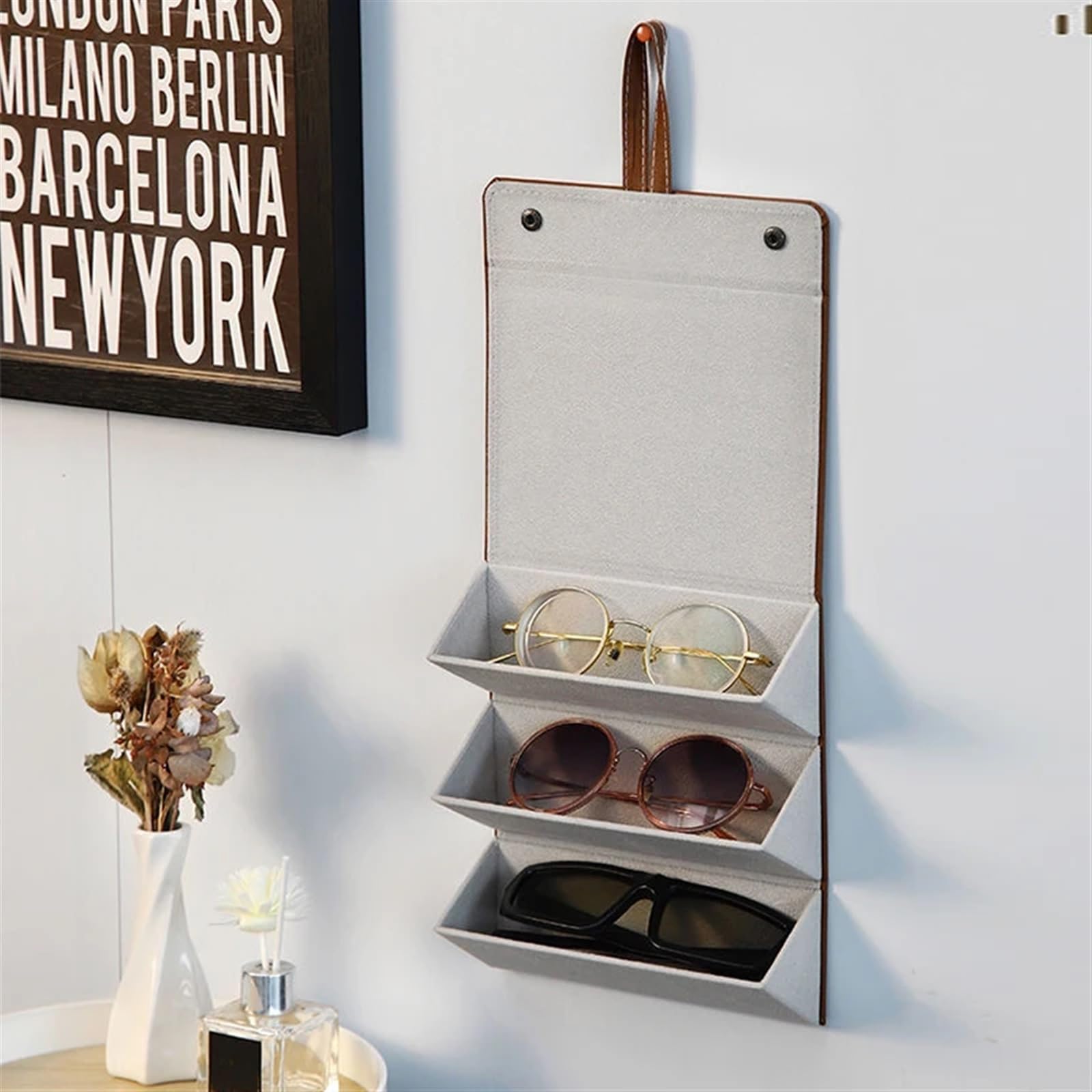 Funda Gafas Rigida Caja de gafas portátil con múltiples ranuras, organizador exhibición almacenamiento plegable for, estuche viaje cuero PU for sol, 2/3/4/5/6