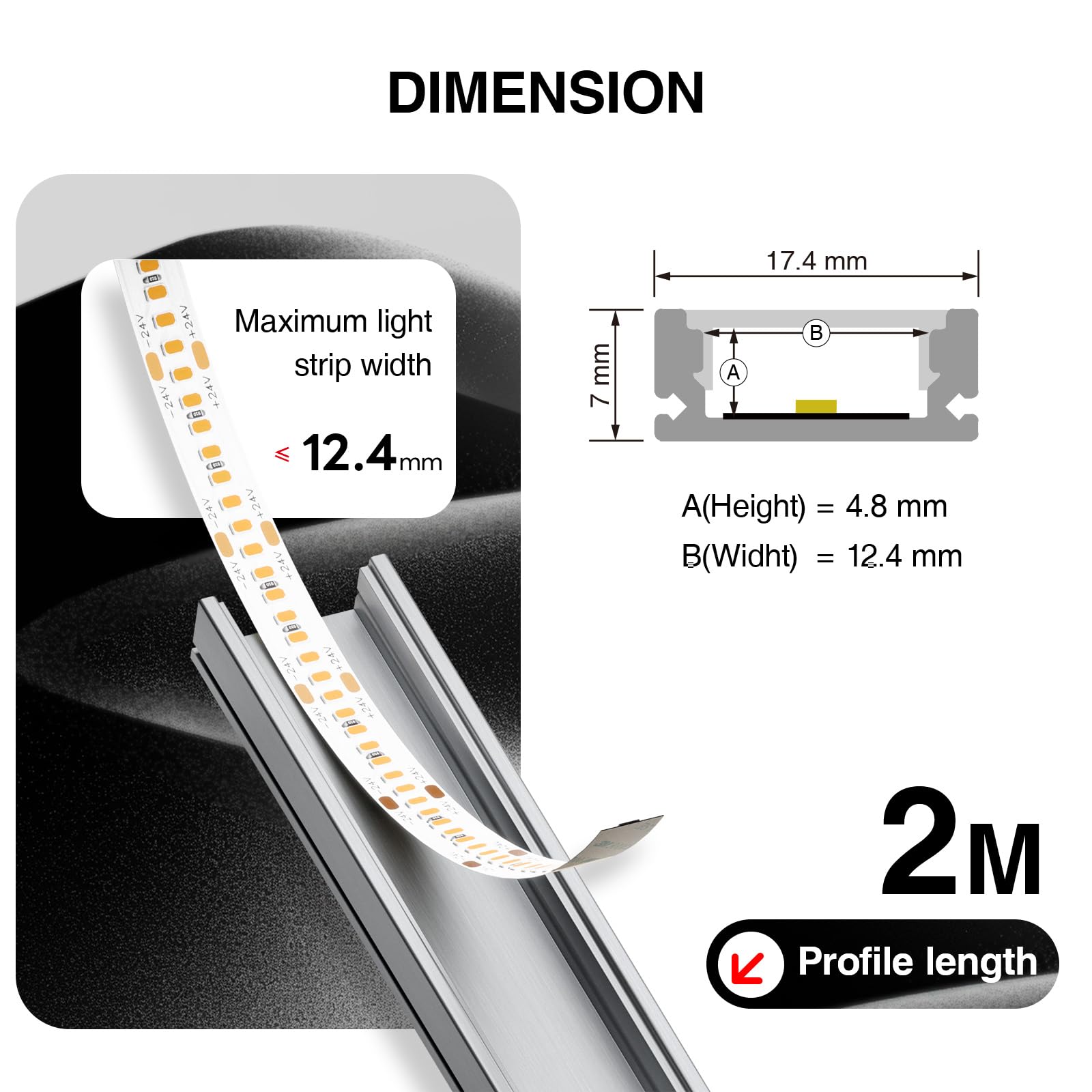 Profili LED alluminio per strisce luminose LED, 15 x 2 m profilo alluminio con coperchio opaco (30 m), dimensioni 17,4 x 7 mm - larghezza massima striscia LED 12 mm