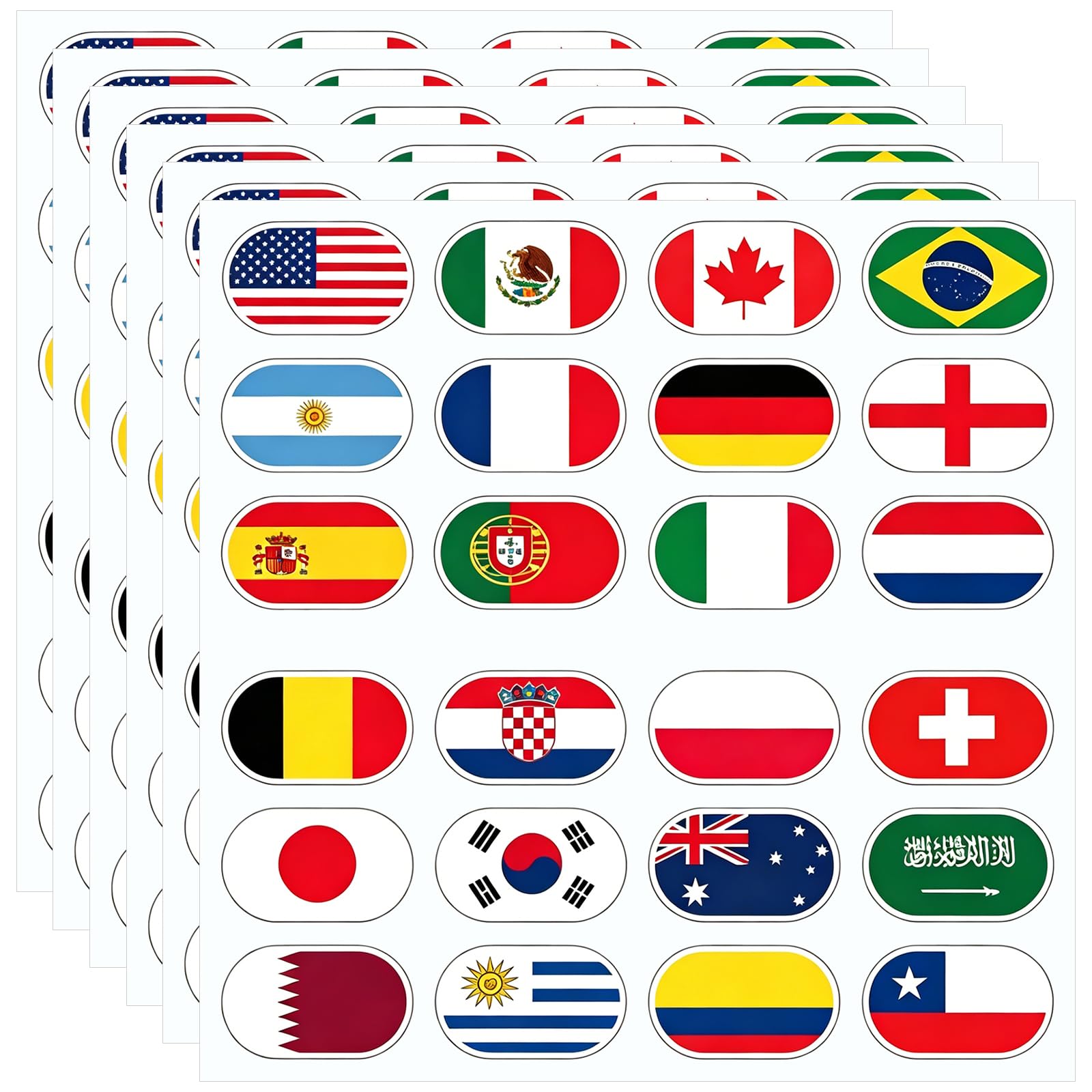 6 Pcs World Flag Stickers, 2026 Football World Cup Flag Sticker, 24 Countries Flag Stickers, Waterproof & Reusable PVC Material for Football Party, Olympic, Party, Fan Item