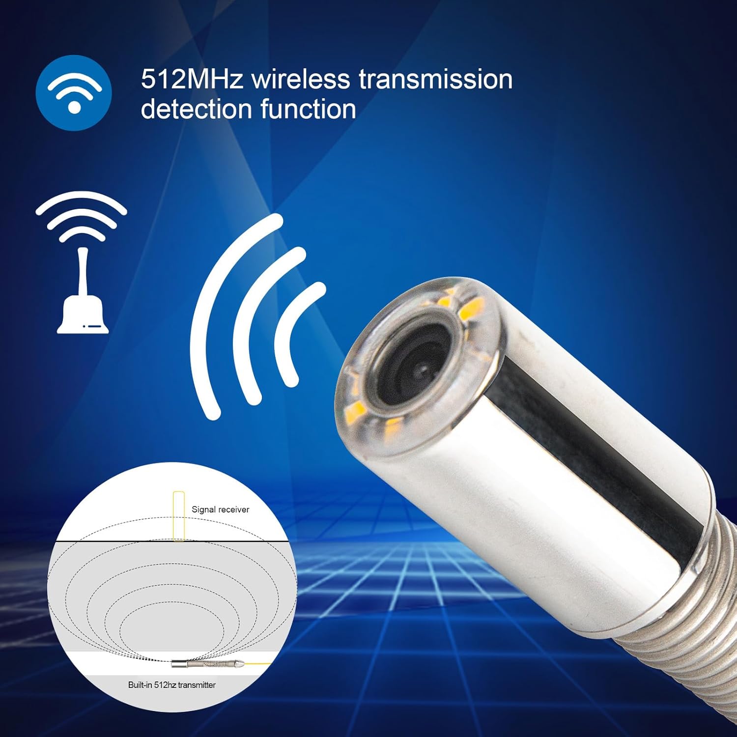 Sewer Camera with Locator，512hz Signal Transmitter Camera Head Accessorie for Industrial Drain Pipe Endoscope Camera with Wheel and Protective Cover(0.9inch/23mm,512hz)