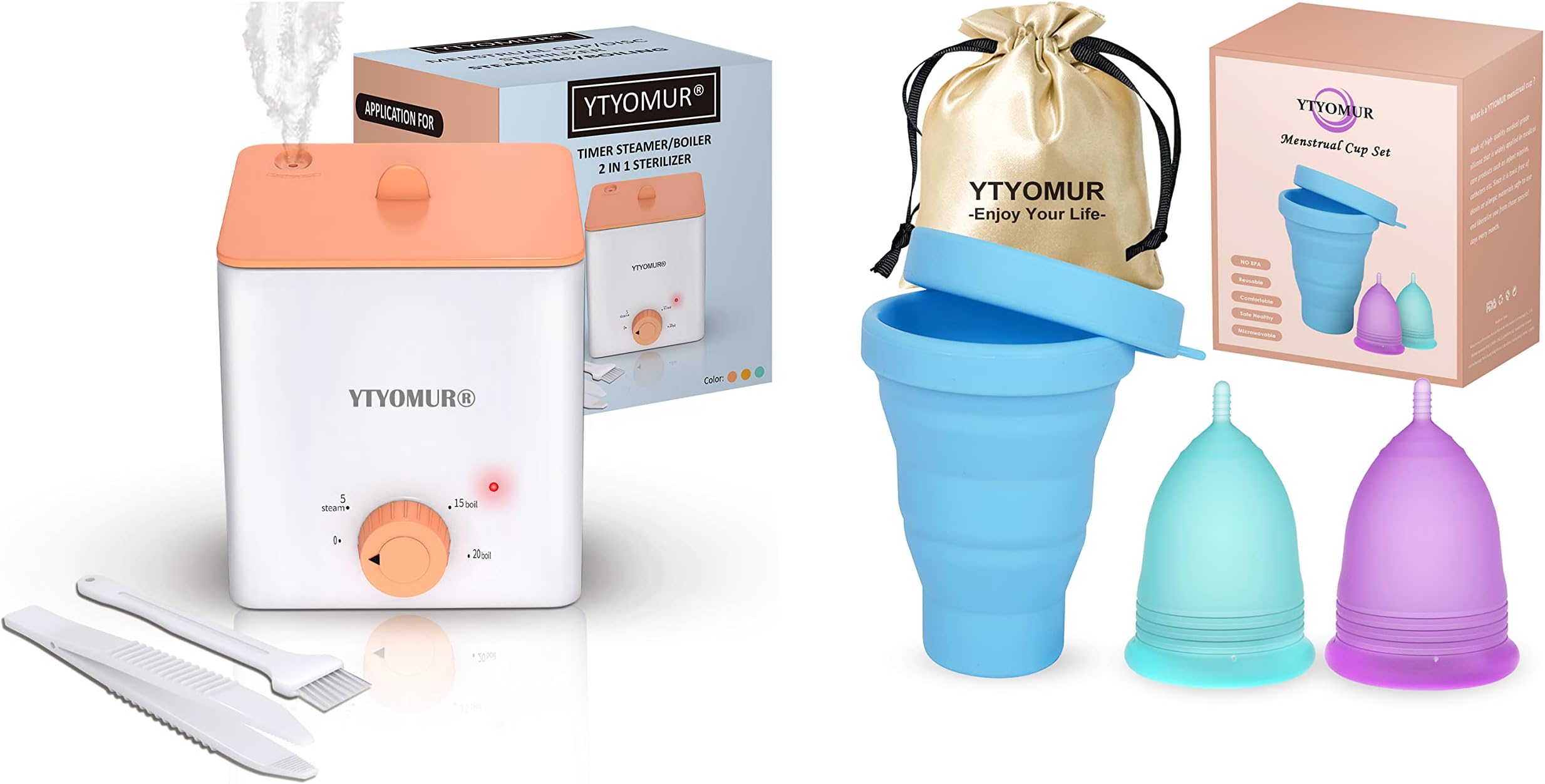 Menstrual Cups with Sterilizer Cleaner, Come with 2 Reusable Period Cups,1 Foldable Silicone Cup, 1 Menstrual Cup/Disc Steamer