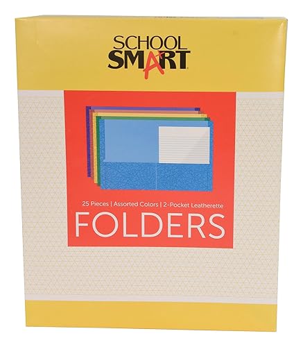 School Smart Carpetas de 2 bolsillos, colores surtidos, paquete de 25 - 084900