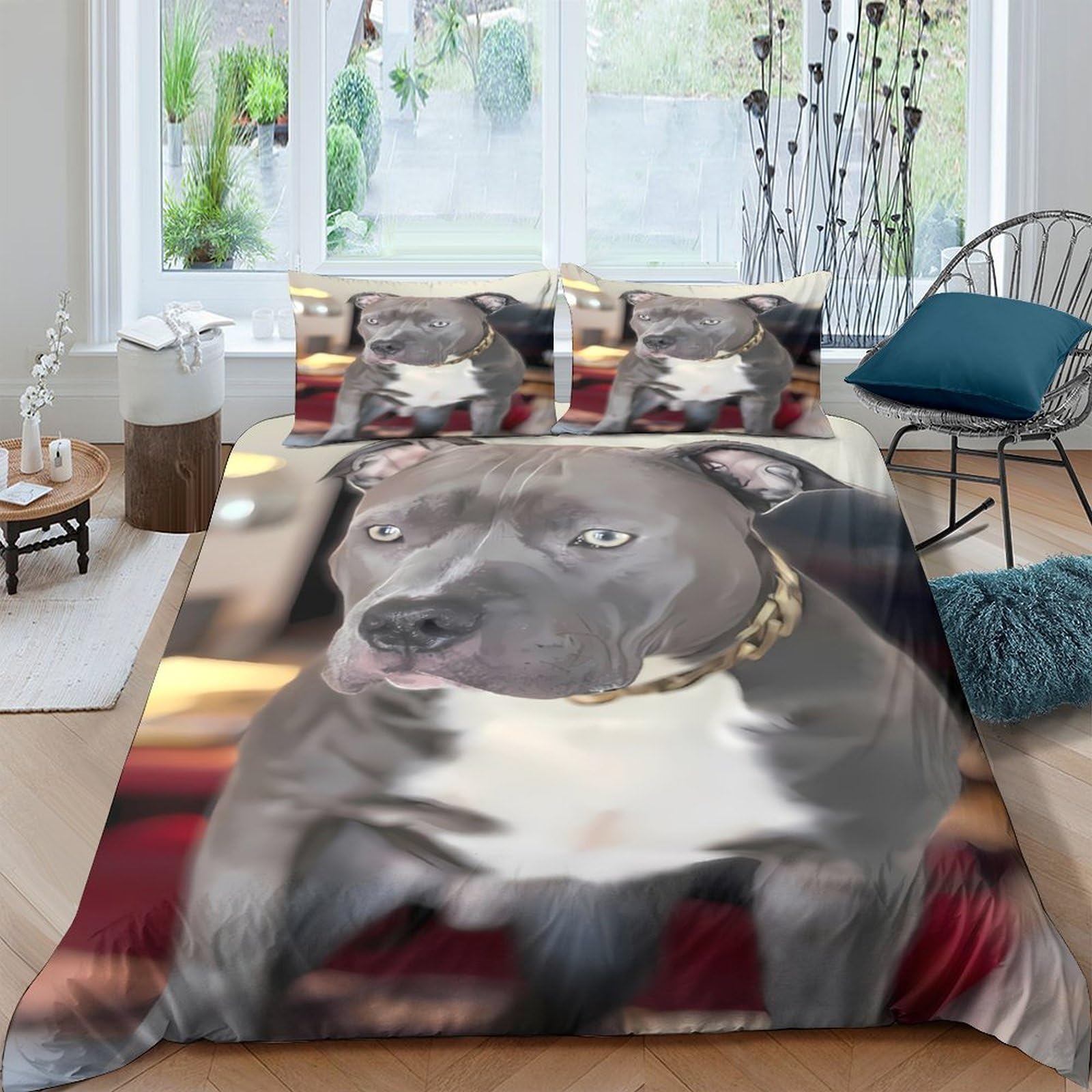 Ctjqhvkz Style-4 3D Printed Grey Pitbull Dog Fitted Sheet Microfiber Soft Bed Cover Anti-Slip Decor For Bedroom Guest Room Single（135X200cm）