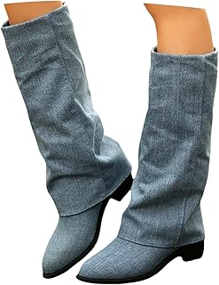 Botas largas - Botas altas con tacón de color liso para mujer, botas de trekking, medias botas de entretiempo, sin cordones, botas de vaquero, botas de caballero