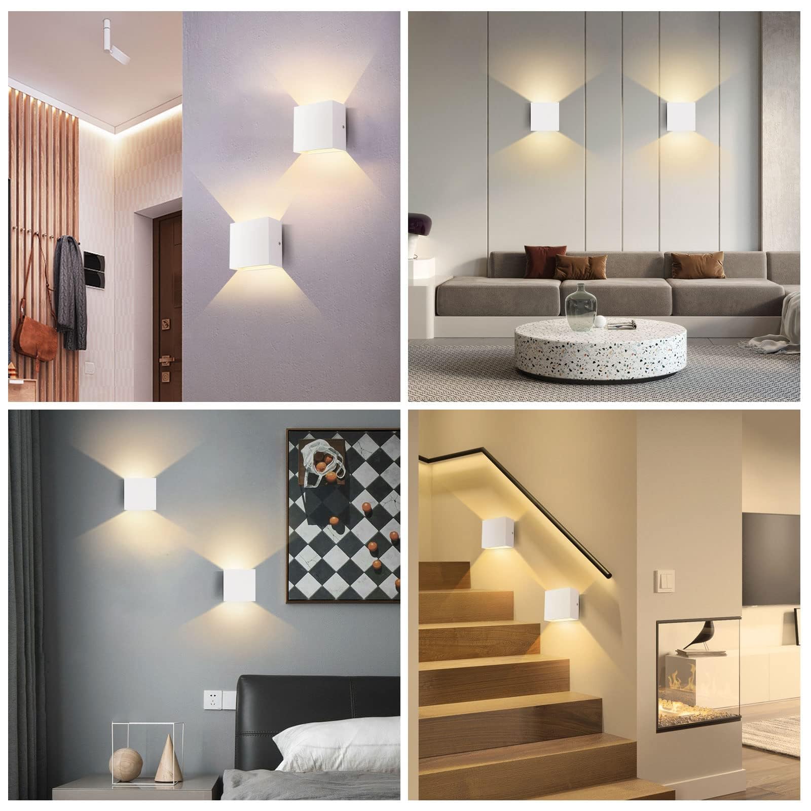 Lureshine Wandleuchte Innen LED Up an Down Wandlampe 10w Weiß | Moderne Aluminium Wandlampen Dekoration Warmweiß 3000K Wandleuchte Innen für Wohnzimmer Schlafzimmer Flur Treppenhau -2Stücke
