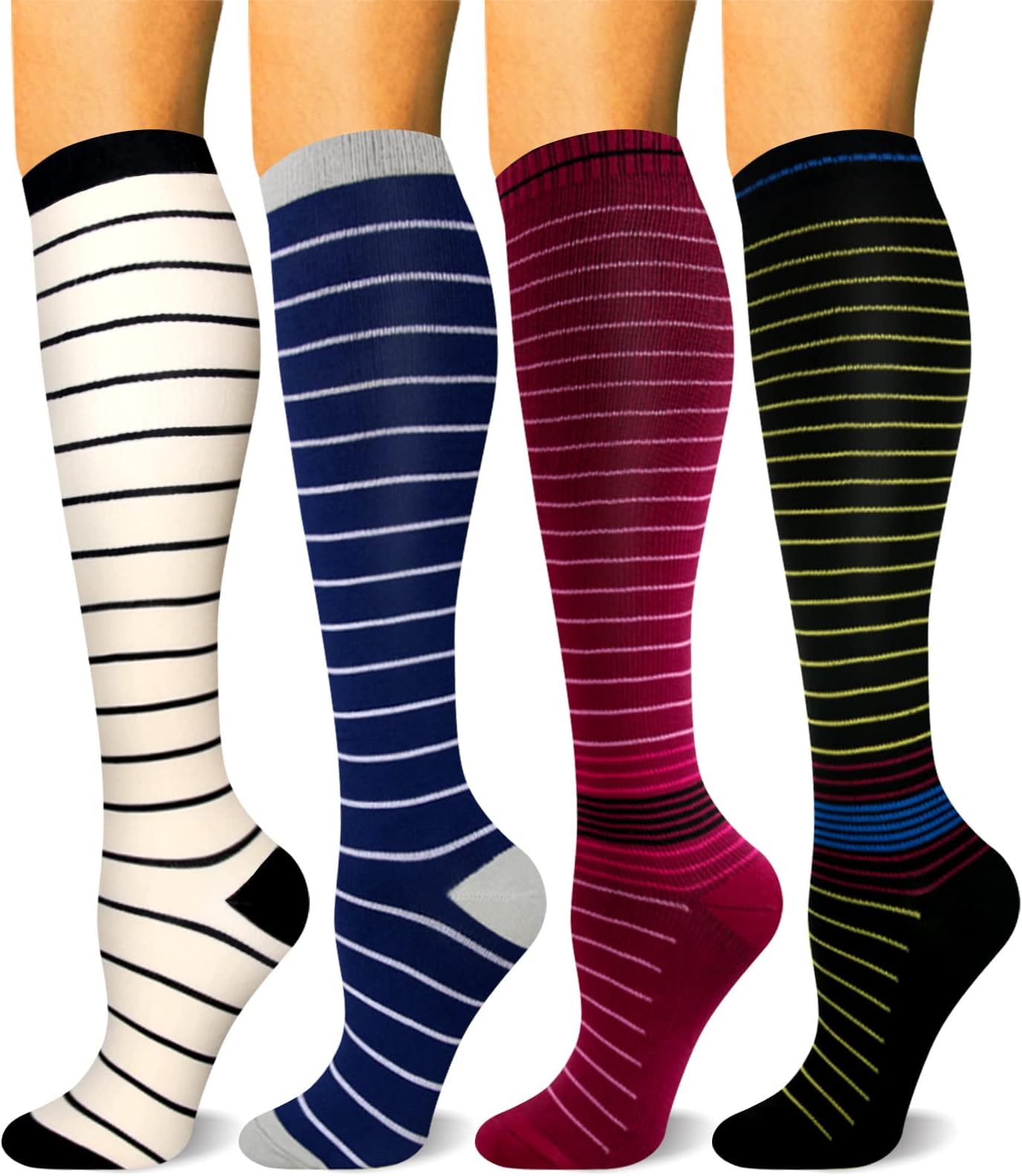 HLTPRO Compression Socks for Women & Men(4 Pairs) - Best Support for Medical，Circulation, Nurses, Running, Travel