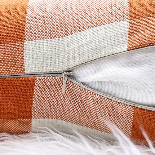 Miniatura 4 de 4TH Emotion Juego de 2 fundas de cojín o almohada de lino de poliéster con estampado a cuadros estilo alquería para decoración del hogar en otoño,