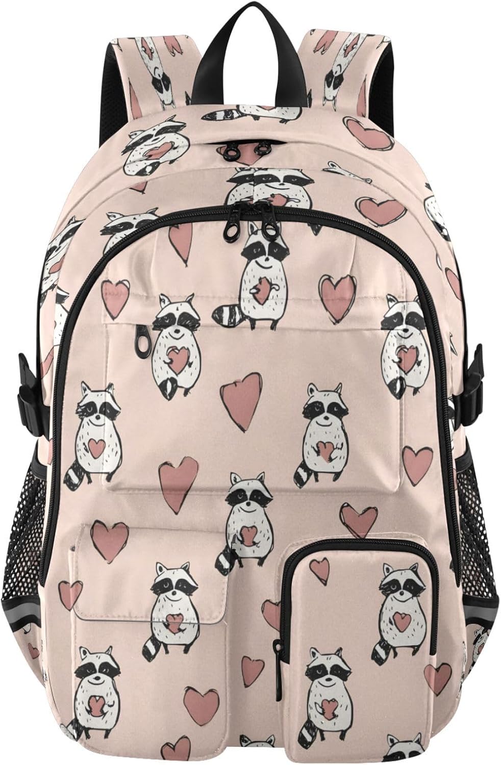 ALAZA Raccoon Heart Pattern Backpack with Mulitiple Pockets for School Outdoor College Travel Bookbag 14 inch Laptop Backpack for Men and Women