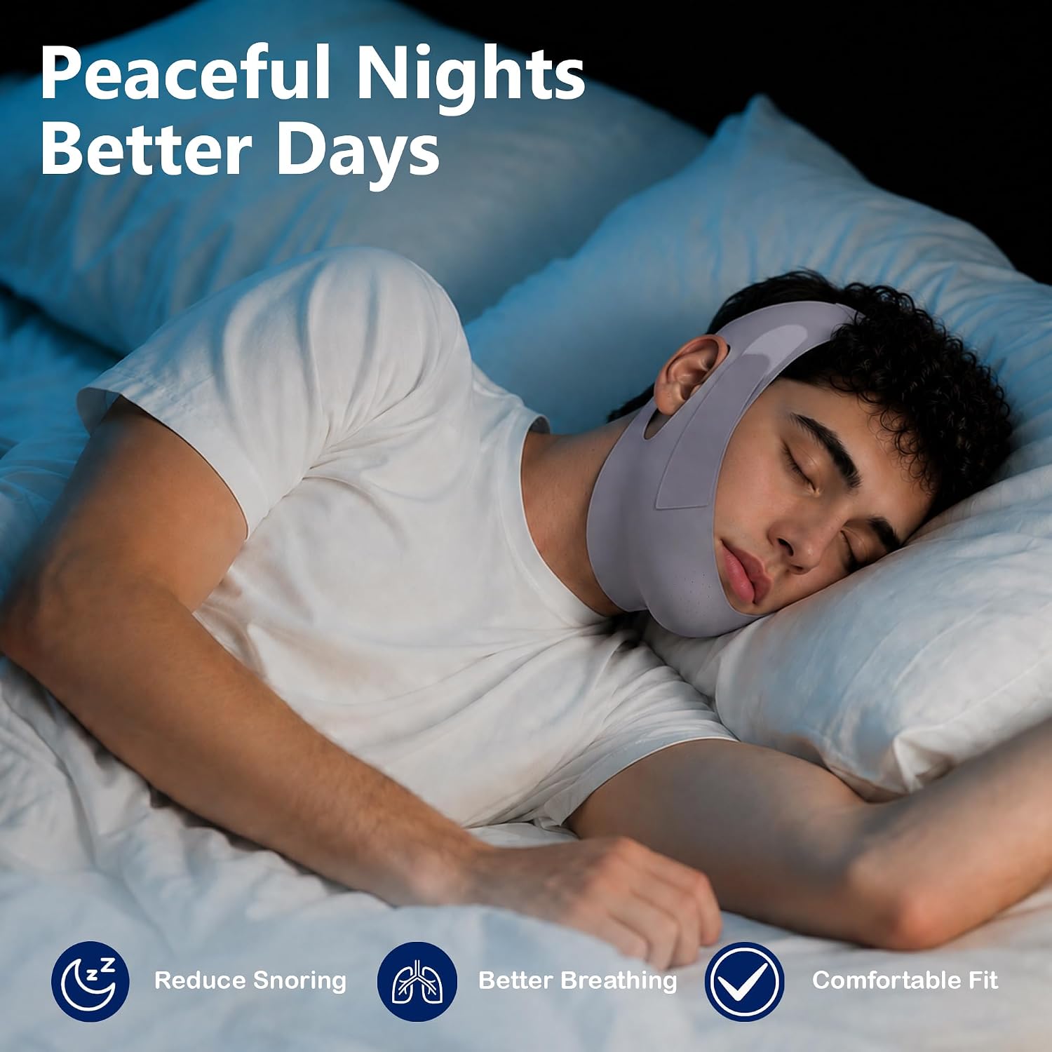 Chin Strap for Sleeping – 4 Point Adjustable Chin Strap for CPAP Users - Breathable Anti Snoring Chin Strap | Anti Snore Chin Strap with Elasticity | Comfortable Sleep Chin Strap for Adults