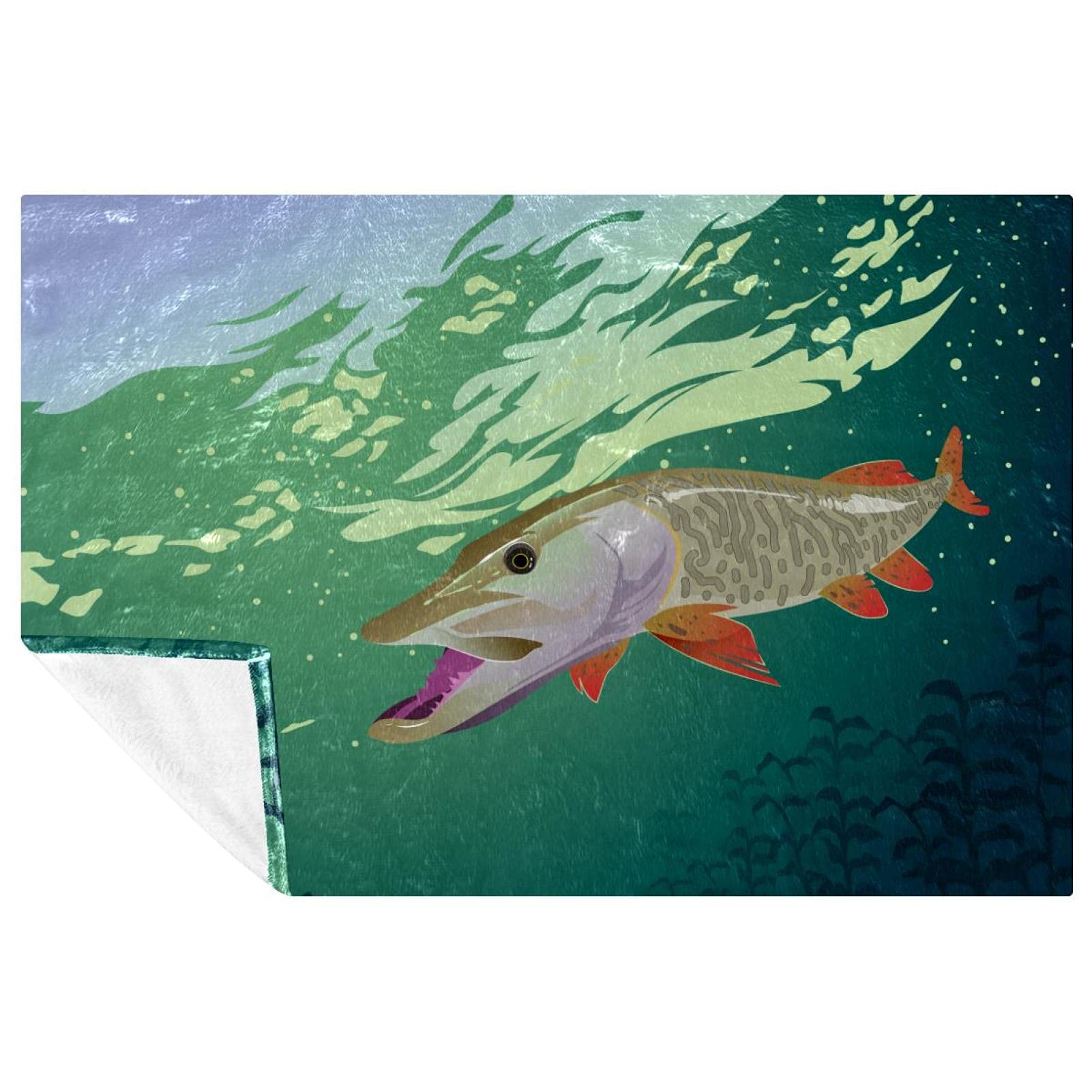 Couverture douce motif poisson musqué 150x100 cm pour lit et canapé