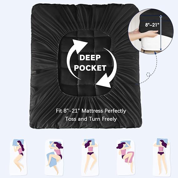 Mattress Topper Twin XL College Dorm, Bed Topper Twin XL Cooling Mattress Pad Cover for College, Black Pillow Top Mattress Topper with Deep Pockets, Breathable Fluffy Fill Mattress Protector