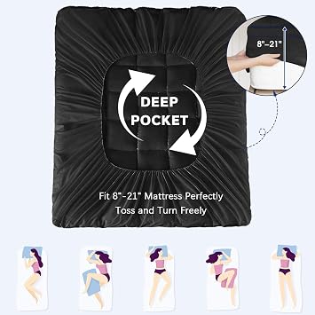 Mattress Topper Twin XL College Dorm, Bed Topper Twin XL Cooling Mattress Pad Cover for College, Black Pillow Top Mattress Topper with Deep Pockets, Breathable Fluffy Fill Mattress Protector