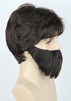 Topcosplay Men Wig and Beard set Black Short Wigs Halloween Costume Party Accessory Hangover Alan Wig