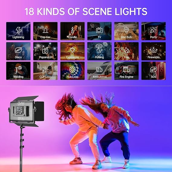 GVM 1300D RGB Video Light with Softbox, 65W LED Video Lighting Kit, 25000lux/0.5m, 360 Full Color Photography Lighting Kit, 2 Packs Led Panel Light for YouTube, Web Conference, Streaming
