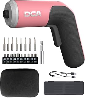 DCA 4V Electric Screwdriver Set, 5 N.m with 2000 mAh Li-ion Battery, 1/4" Magnetic Hex Chuck, USB-C Charging Cable, 18 Driver Bits for Furniture Repairs, Pink