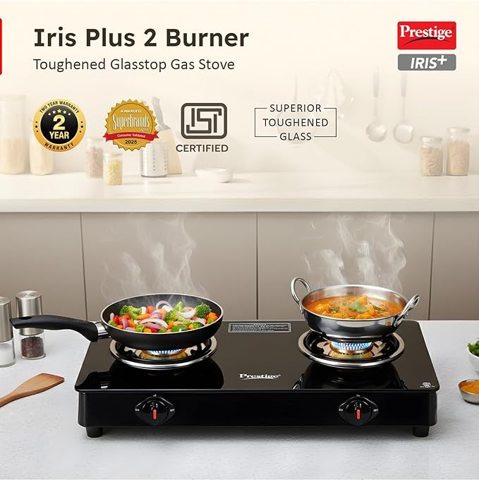 Estufa de Gas de Vidrio 2 Puestos Negra miniatura 3