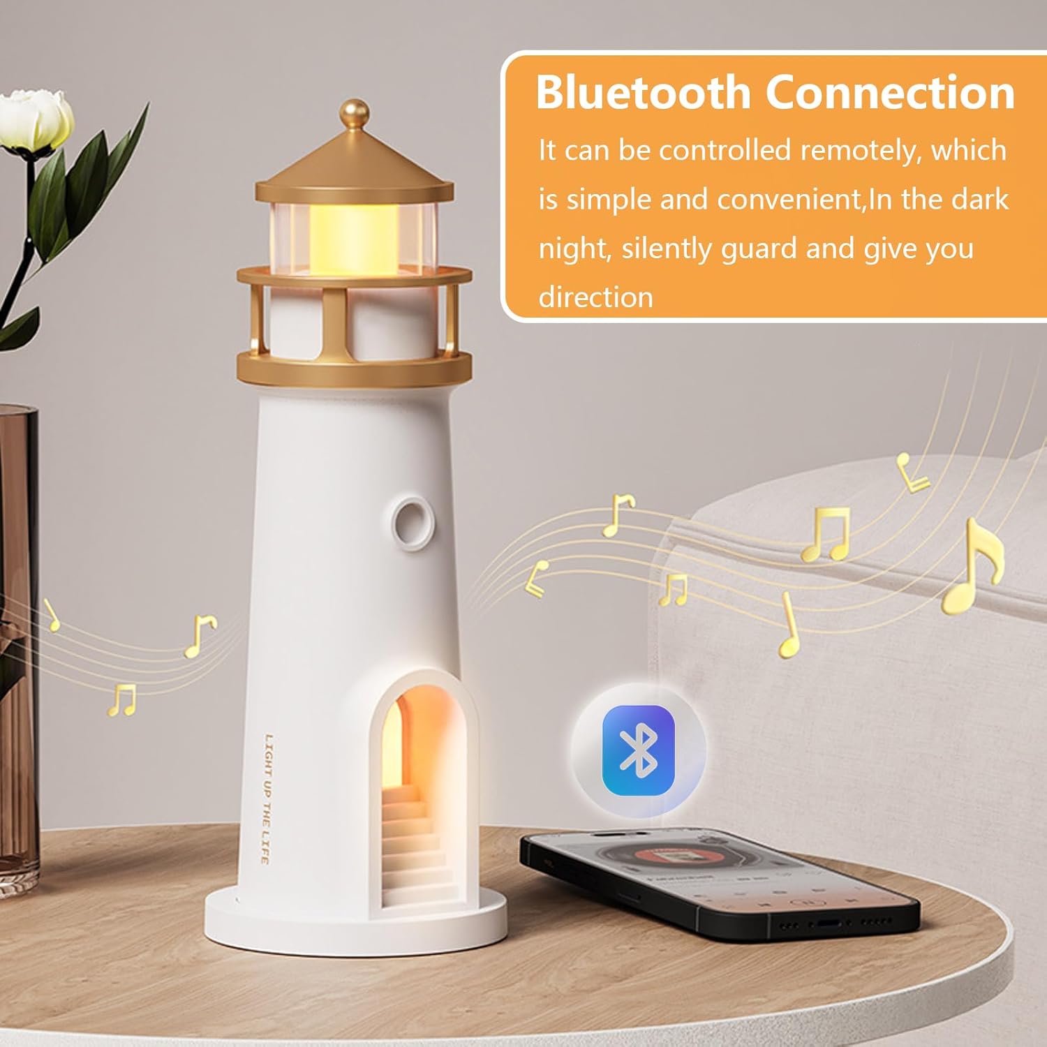 Décoration Phare avec Lumière LED et Projection de Lune - Télécommande & Bluetooth - Cadeau Idéal - Image détaillée