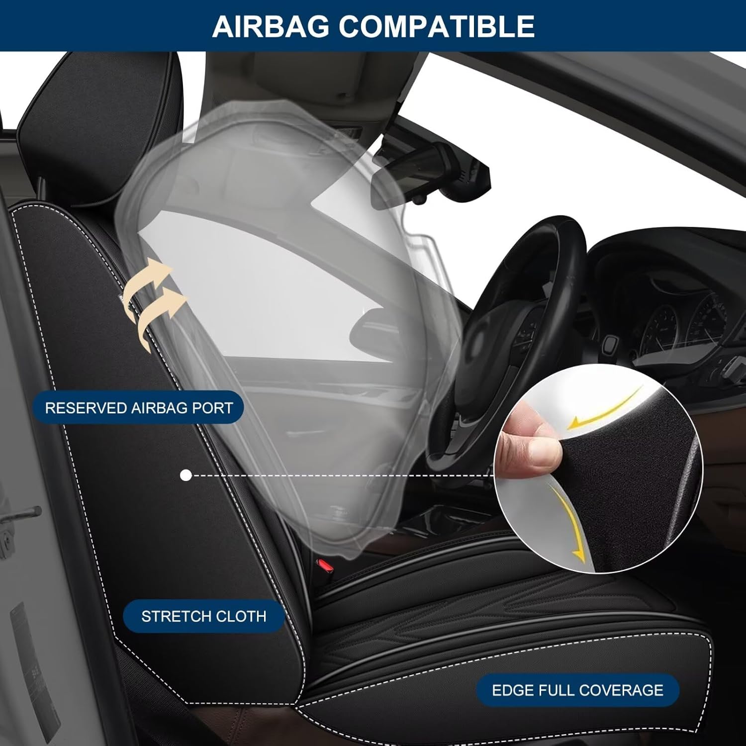 Seat Cover for Chevrolet Chevy Traverse 2018-2024 2025 Full Set, Leather Interior Covers forros para asientos de carro Ergonomic Seat Covera Carseat Car Protector - Black