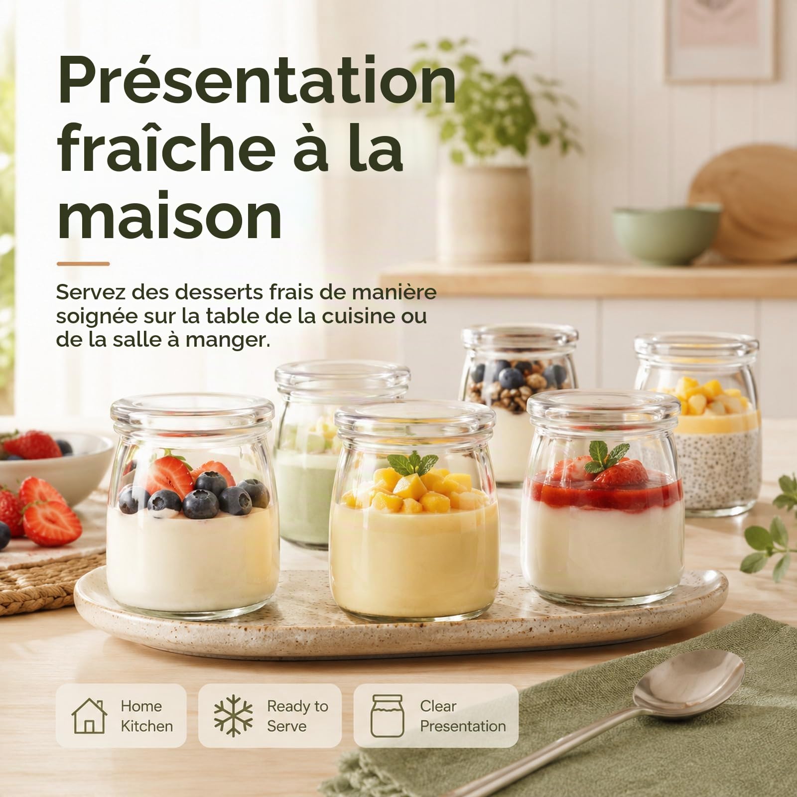 JMIATRY 36 PCS 150 ML Pot de Yaourt en Verre avec Couvercle pour Yaourt Maison, Desserts, Overnight Oats