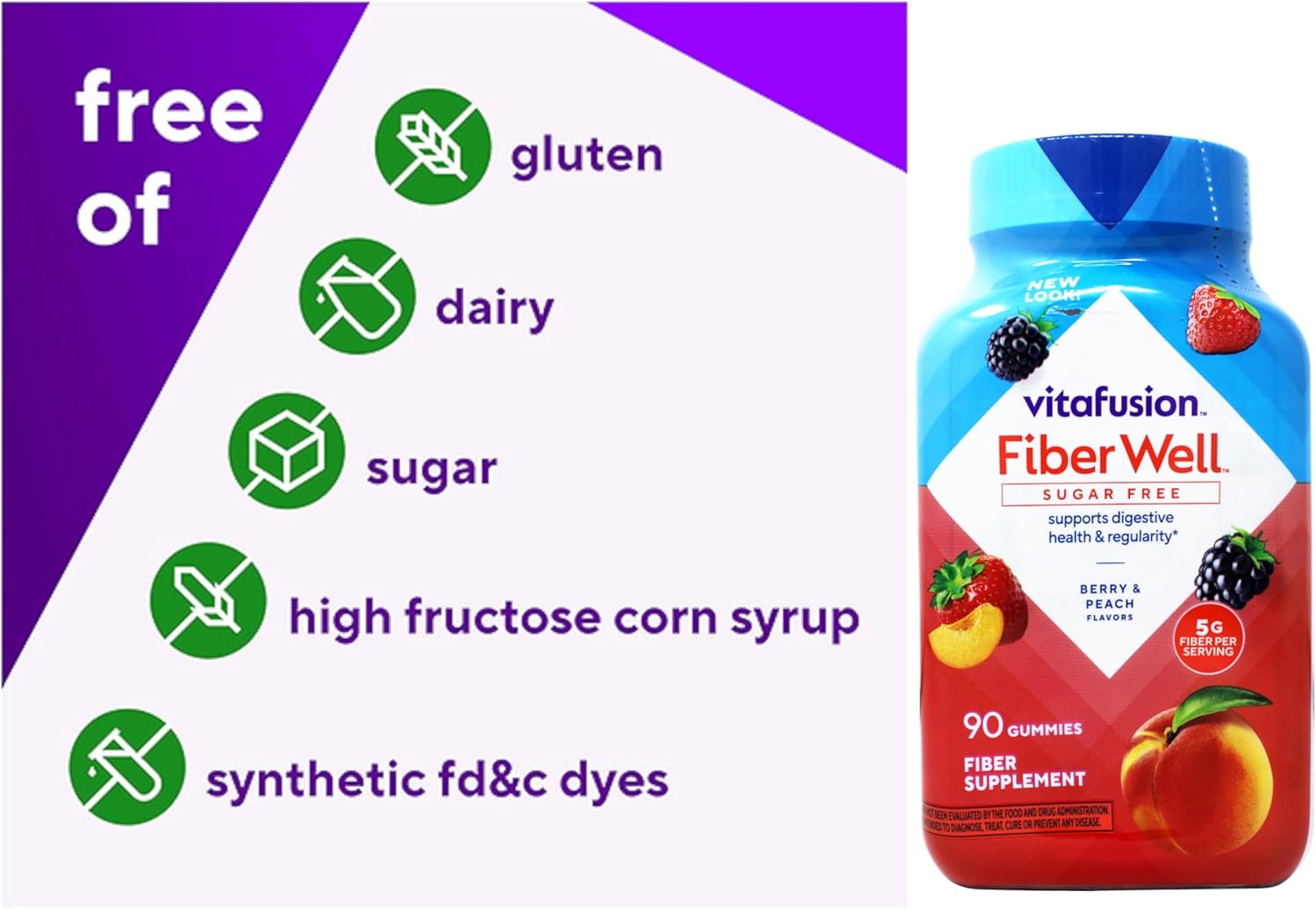 VitaFusion, Fiber Well Gummies, Fiber Supplement, Assorted Flavors - 90 gummies, Pack of 4