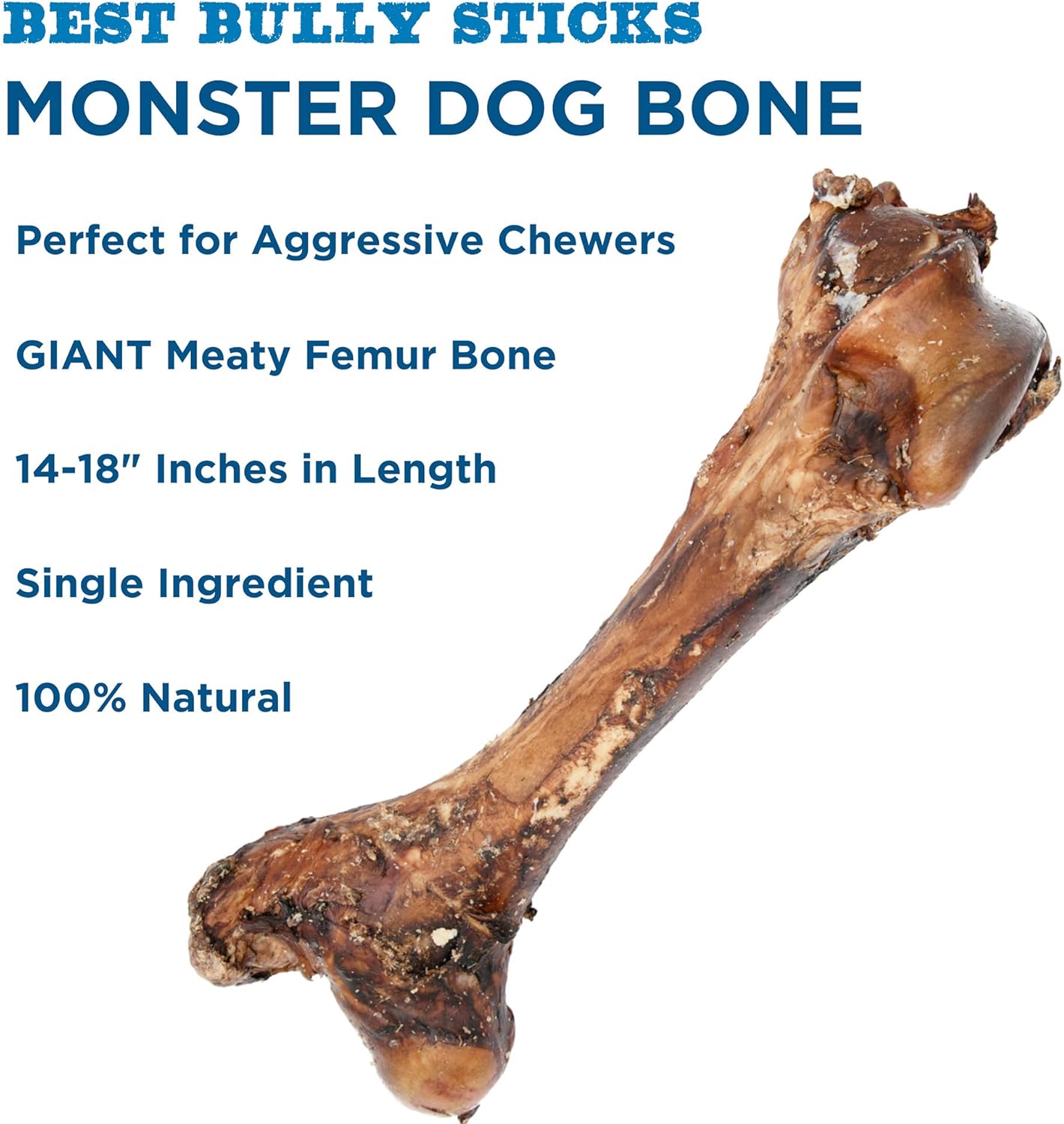 Best Bully Sticks Meaty Monster Jumbo Bone - Single Count (Pack of 1) - USA Baked, All-Natural, 100% Grass-Fed Femur, Supports Dental Health
