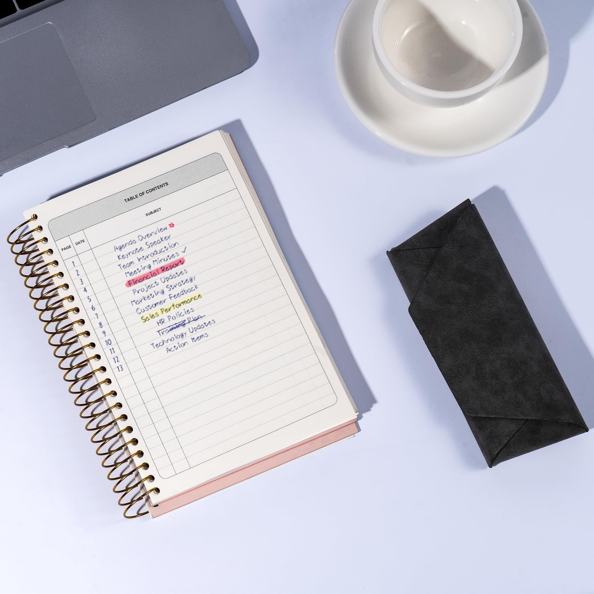 Notatnik do pracy z przedmiotami akcji, 120 arkuszy, planer spotkań do biura, biznesu, agenda, książka, notatki ze spotkań, notatnik dla mężczyzn i kobiet, organizer na spotkania, różowy