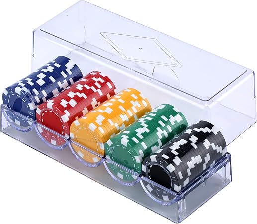 Amazon Mizuri カジノチップ 本格カジノ重量感 モンテカルロ ポーカーチップ ゲーム 盛り上がる 得点管理が容易 高級感 ルーレット バカラ ブラックジャック プロ仕様 5色 各色20枚 計100枚セット 専用ケース付き カジノチップ おもちゃ