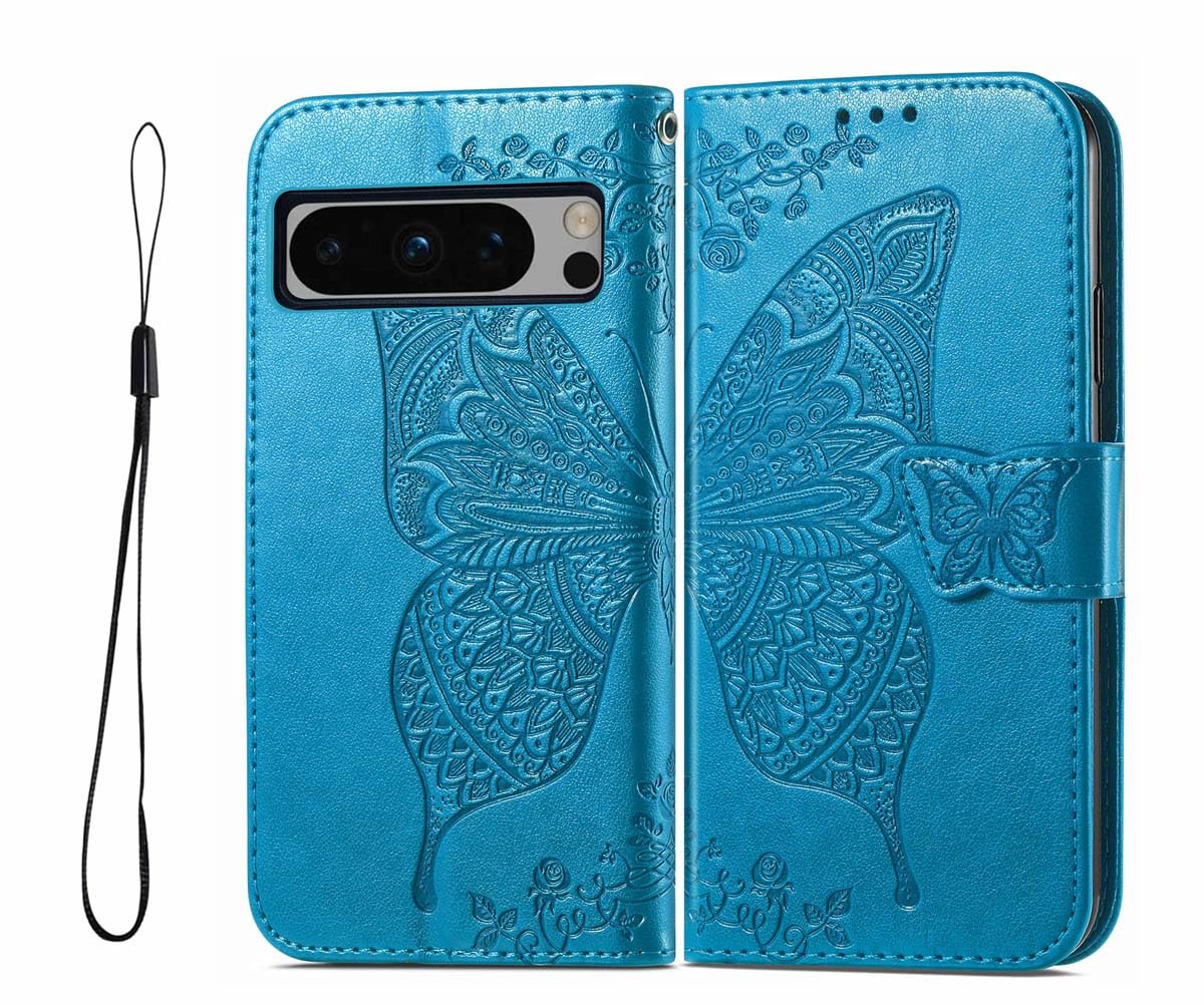 GOKEN Cover Portafoglio Per Google Pixel 7 Pro – Custodia Flip In PU Pelle Con Slot Carte E Supporto – Blu - 2