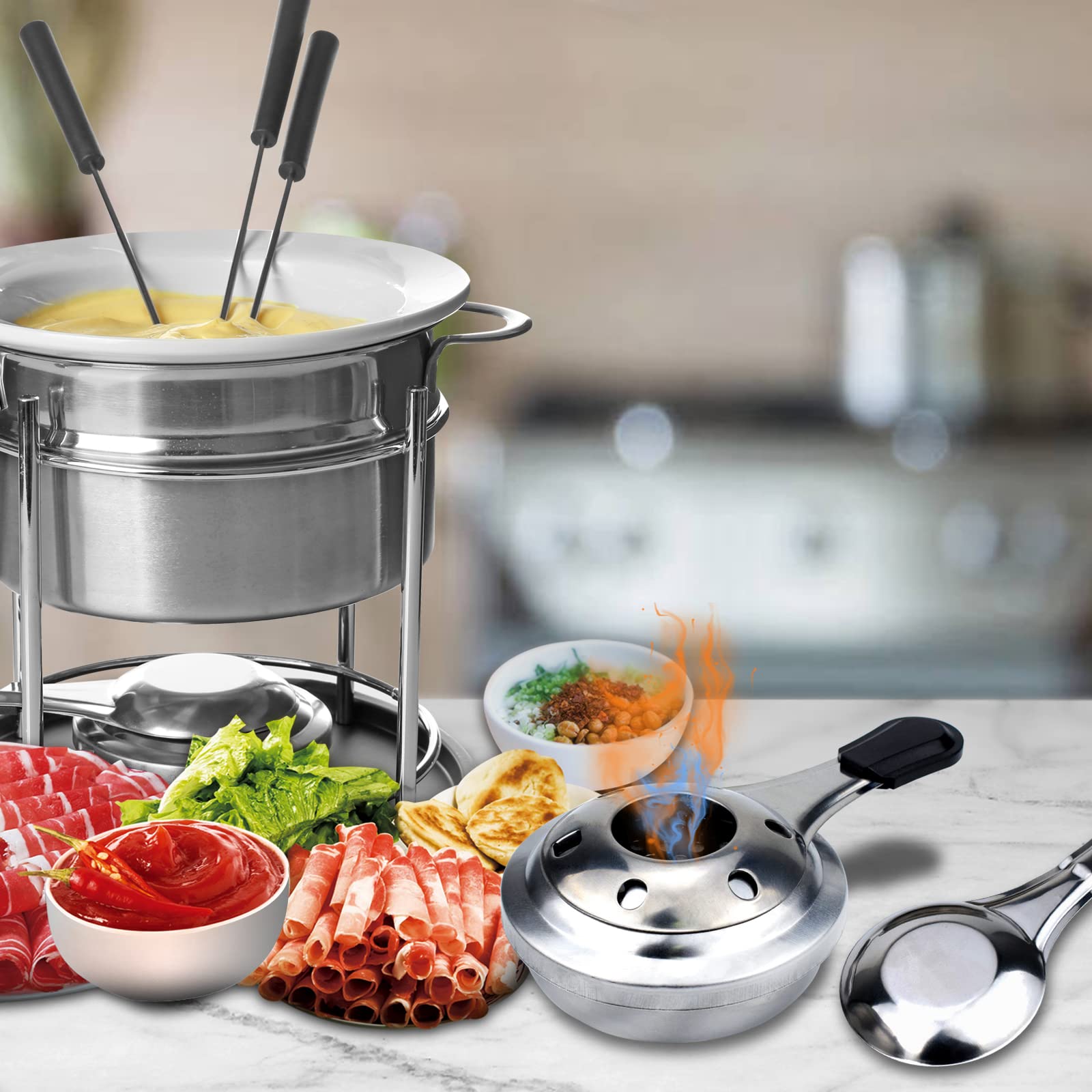 Gecheer 2 bruciatori per fonduta, bruciatori per pasta, portatili, antivento, bruciatori per alcool, fonduta, accessori per fonduta, set per fonduta, bollitore alcolico per Hot Pot, Dry Pot Cuisine,